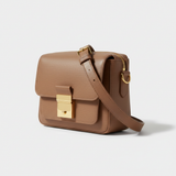 Urban Professional Crossbody Bag in Dustwood Taupe Structured Saffiano Leather – Side Angle