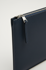 Metropolitan Slim iPad Bag in Baltic Ocean Blue Structured Luxe Leather – Leather & Zipper Detail
