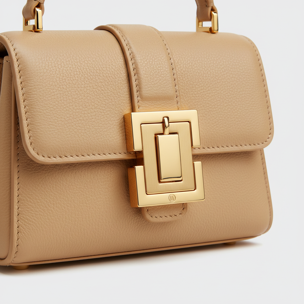 Sculpted Mini Designer Bag in Vanilla Ash Beige – Leather & Hardware Detail