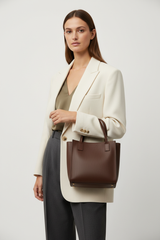 Scandinavian Mini Tote in Dark Cedar Chestnut – Female Model