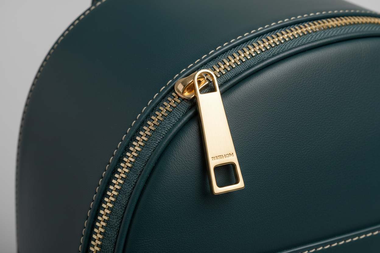 Contemporary City Backpack in Deep Harbor Teal, leather and zipper close-up