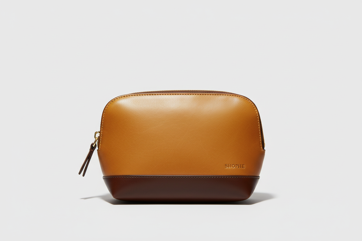 Signature Utility Pouch in Gold and Brown, front view