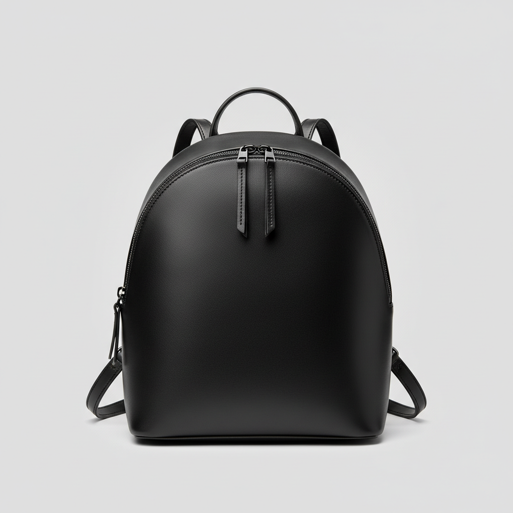 Premium Leather Women's Backpack - Galaxy Matte Black Front View