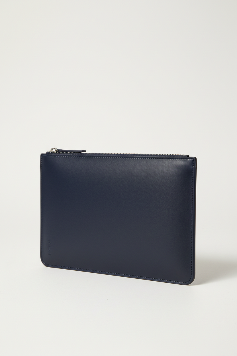 Executive iPad Pochette in Harbor Navy Blue Premium Matte Leather – Front View