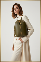 Premium Leather Women's Backpack - Timber Leaf Olive Model Shot