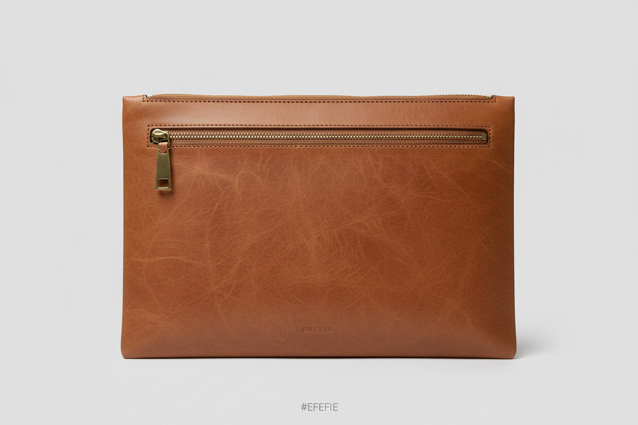 Premium Zip Work Portfolio in Mocha Dust Brown Natural Grain Leather – Front View