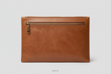 Premium Zip Work Portfolio in Mocha Dust Brown Natural Grain Leather – Front View