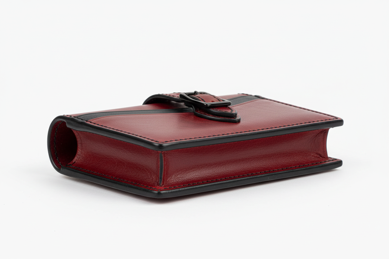 Urban Everyday Wallet in Red and Black, side angle view