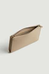 Quiet Luxury Tablet Pochette in Champagne Drift Beige Brushed Office Leather – Interior View