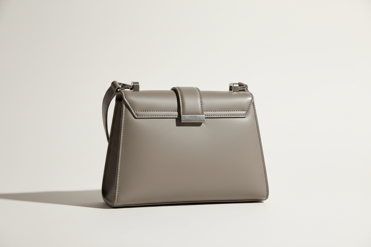Sculpted Designer Shoulder Bag in Stone Grey, back view