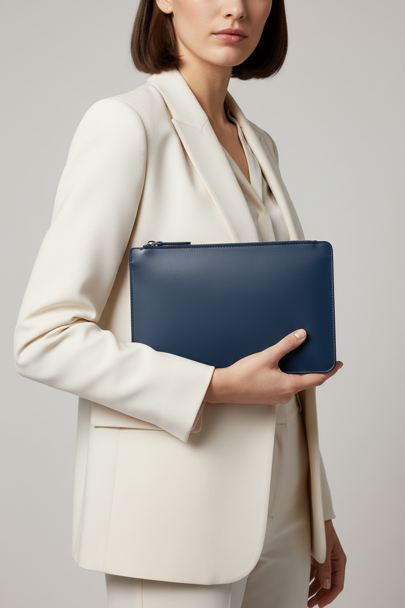Metropolitan Slim iPad Bag in Baltic Ocean Blue Structured Luxe Leather – Professional Model