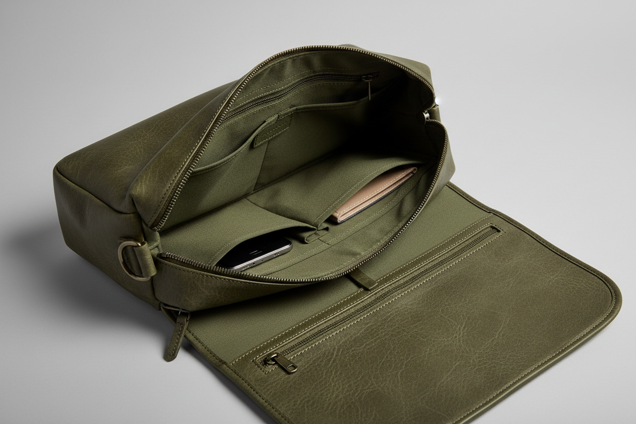 Modern Laptop Messenger Bag in Carbon Moss Green – Laptop Compartment