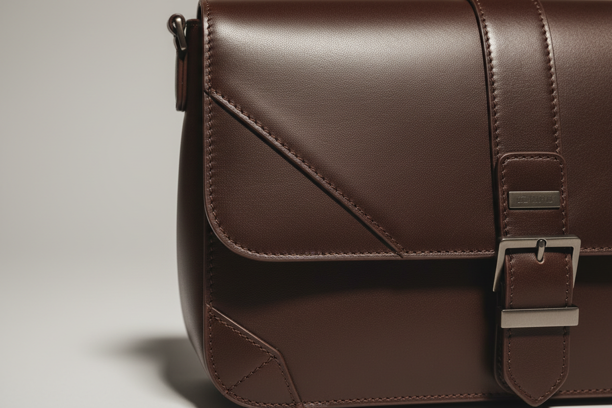 Soft Matte Shoulder Bag in Deep Walnut, matte leather texture close-up