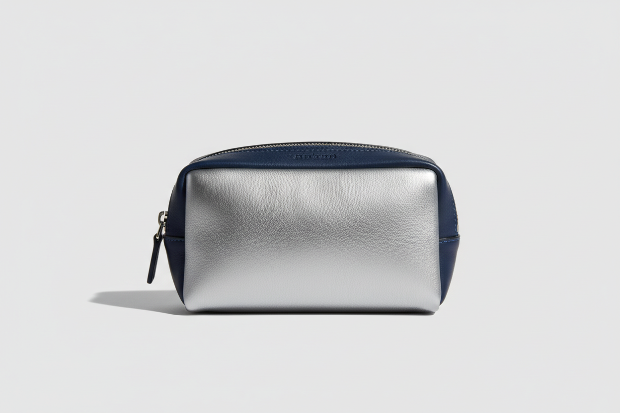 Signature Utility Pouch in Silver and Blue, front view