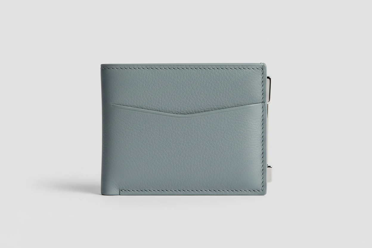 Luxury Essential Card Holder in Frozen Atlantic Grey, front view