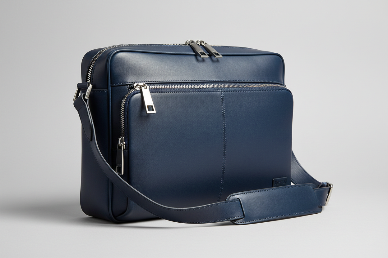 Modern Laptop Messenger Bag in Deep Marine Indigo – Side Angle