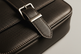 Modern Everyday Shoulder Bag in Black Coffee, premium stitching close-up