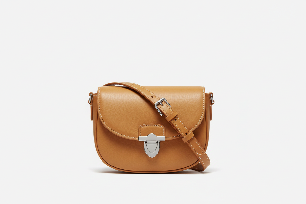 Curved Mini Shoulder Bag in Warm Sandstone, front view