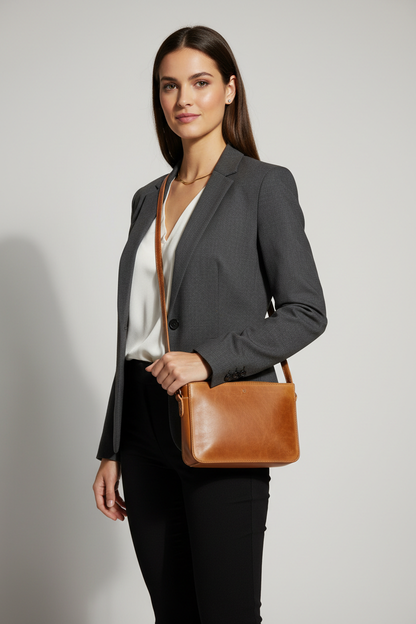 Urban Professional Crossbody Bag in Camel Ridge Tan Vintage Pull-Up Leather – Professional Model