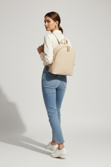 Elegant Everyday Women's Backpack in Champagne Drift Cream Refined Crossgrain Leather – Female Model
