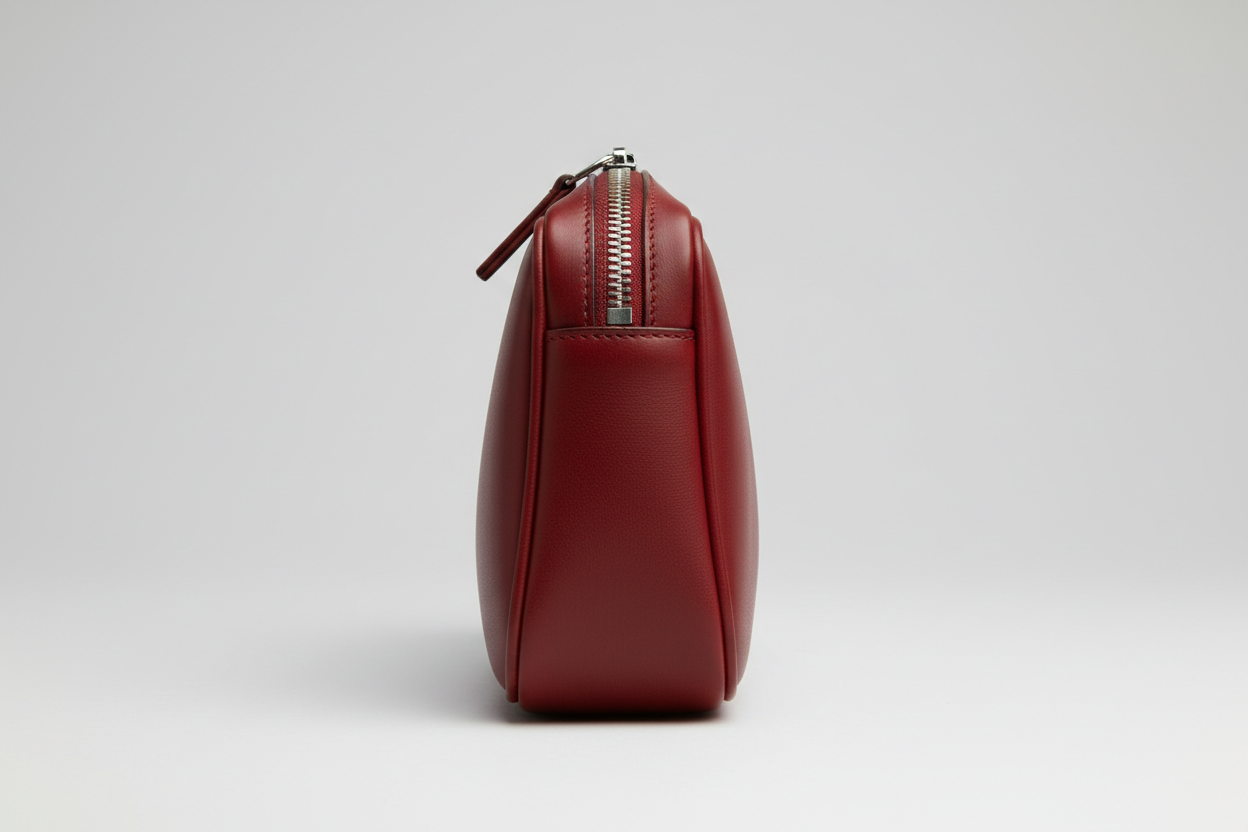 Premium Leather Utility Pouch in Red, side angle view