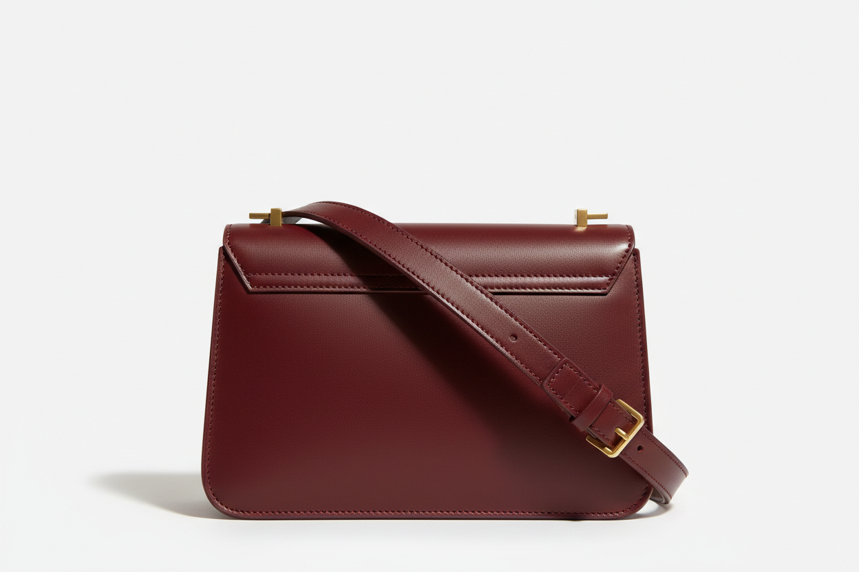 Contemporary Flap Shoulder Bag in Deep Burgundy, back view