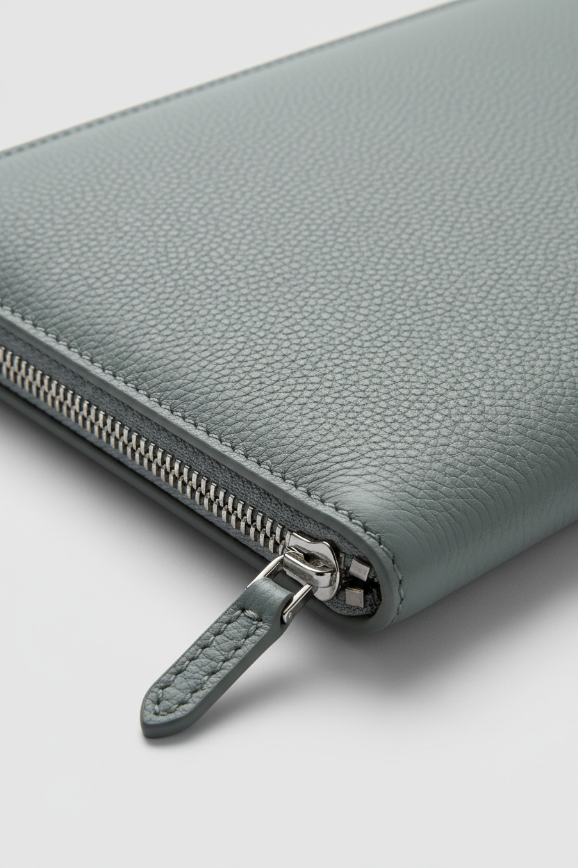 Elite Office Carry Pochette in Polar Mist Grey Matte Palmellato Leather – Leather & Zipper Detail