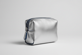 Signature Utility Pouch in Silver and Blue, side angle view