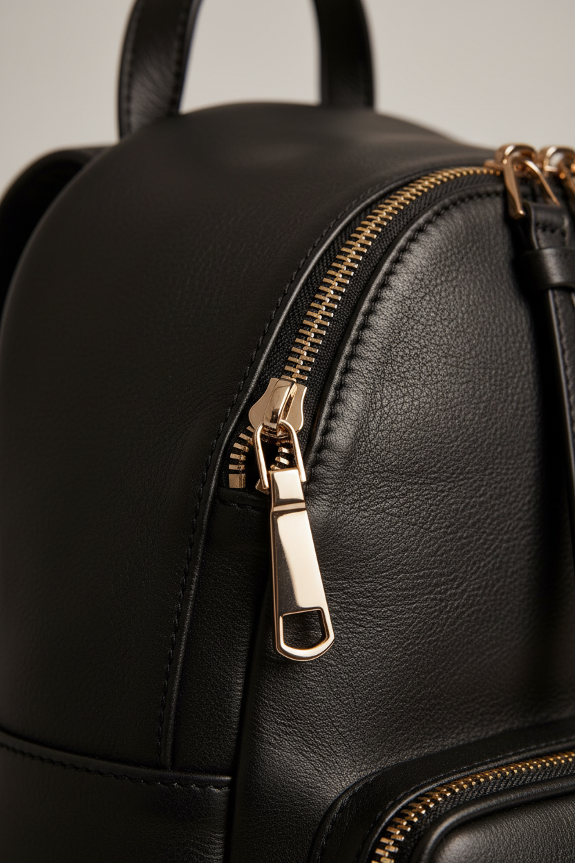 Urban Luxe Women's Backpack in Midnight Rose Black Soft Luxe Leather – Leather & Zipper Detail