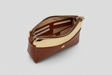 Signature Utility Pouch in Gold and Brown, open zipper compartment view