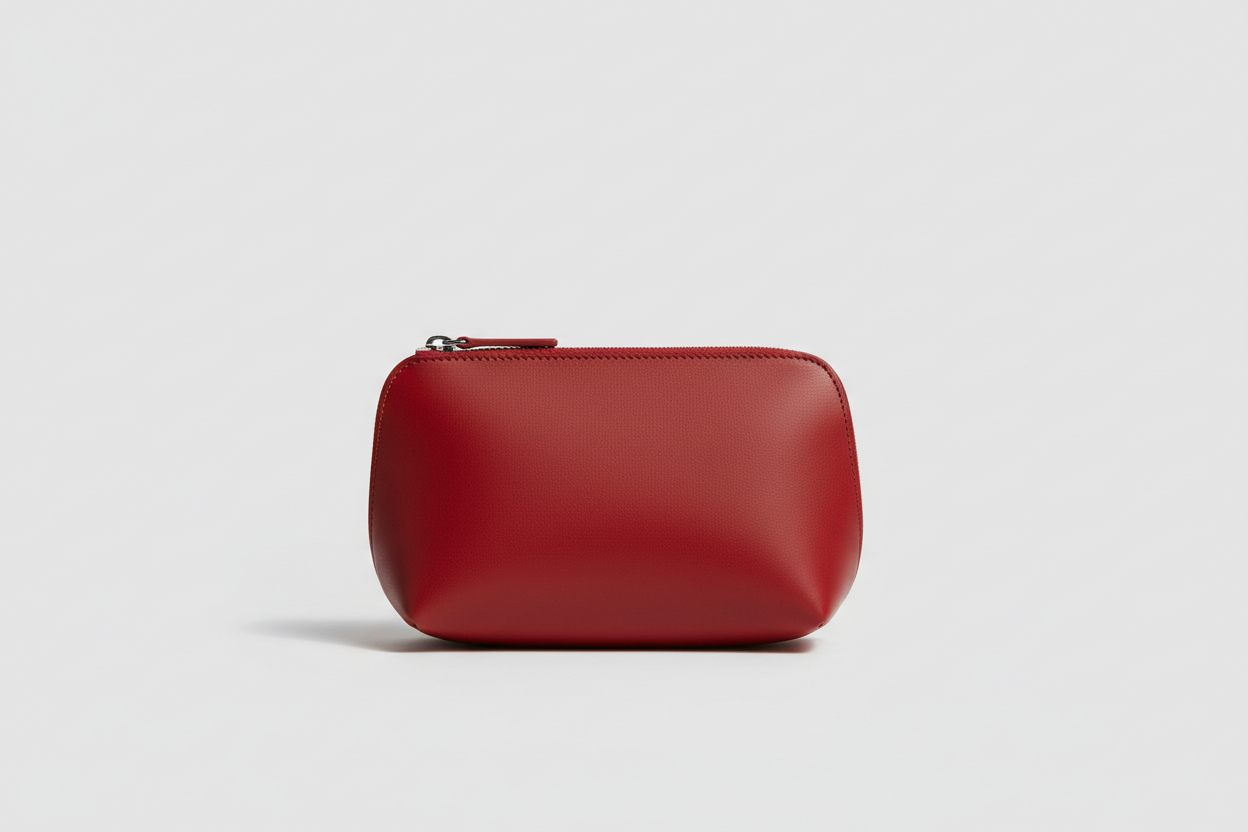 Premium Leather Utility Pouch in Red, front view