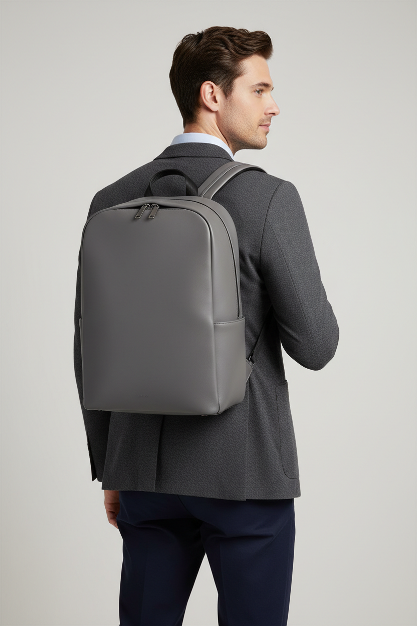 Metropolitan Business Backpack in Granite Mist Grey Refined Matte Leather – Professional Model