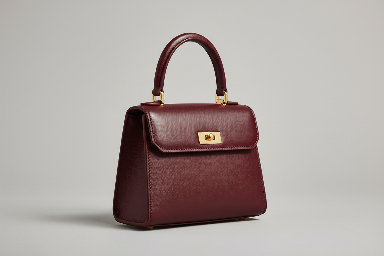 Mini Luxe Top-Handle Bag in Deep Wine Red, side angle view