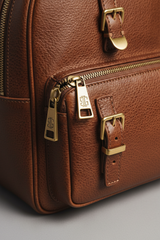 Metropolitan Business Backpack in Earthwood Chestnut Natural Tumbled Leather – Leather & Hardware Detail