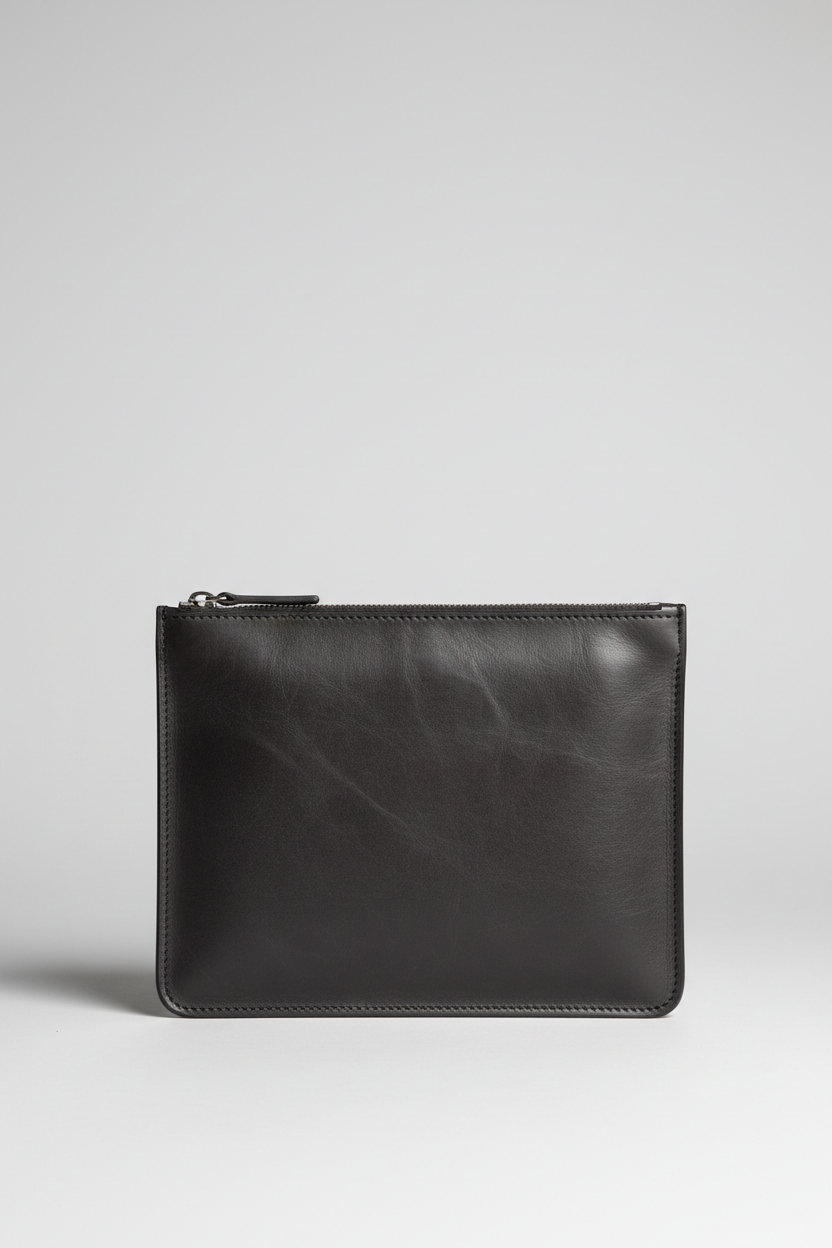 Metropolitan Slim iPad Bag in Volcanic Ash Charcoal Rugged Premium Leather – Front View