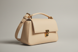 Sculpted Designer Shoulder Bag in Cream Beige, side angle view