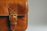 Soft Vintage Shoulder Bag in Warm Caramel, gold buckle and leather close-up