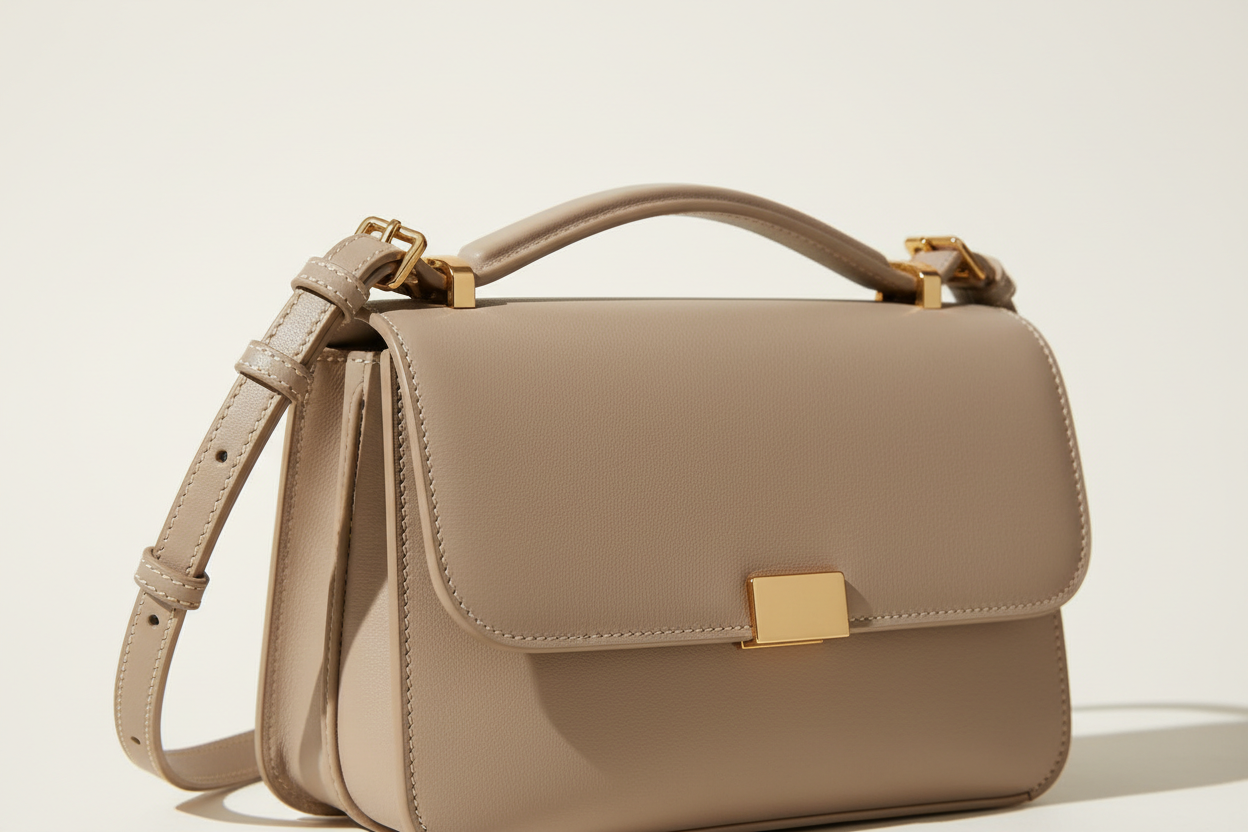 Soft Matte Shoulder Bag in Soft Stone, matte leather texture close-up