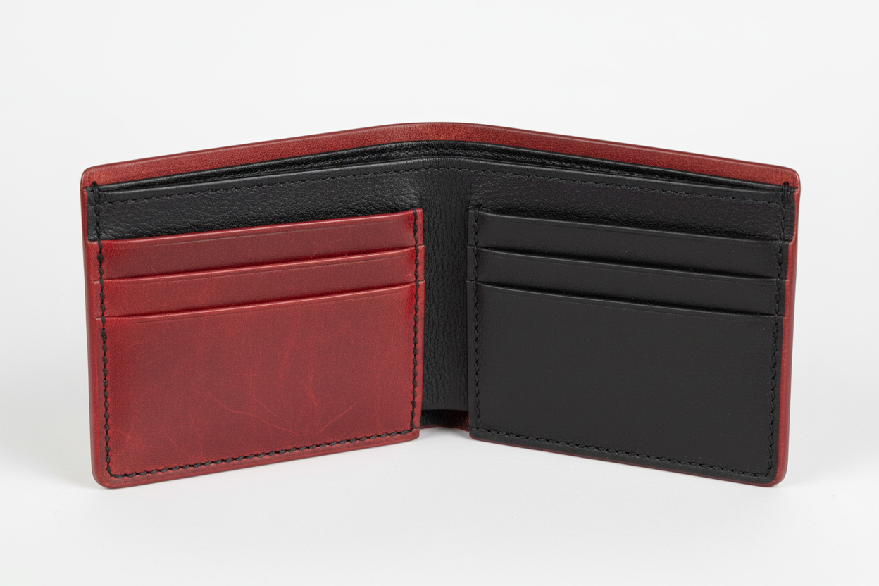 Urban Everyday Wallet in Red and Black, open interior view