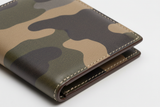 Premium Leather Wallet in Camouflage, brushed leather macro close-up