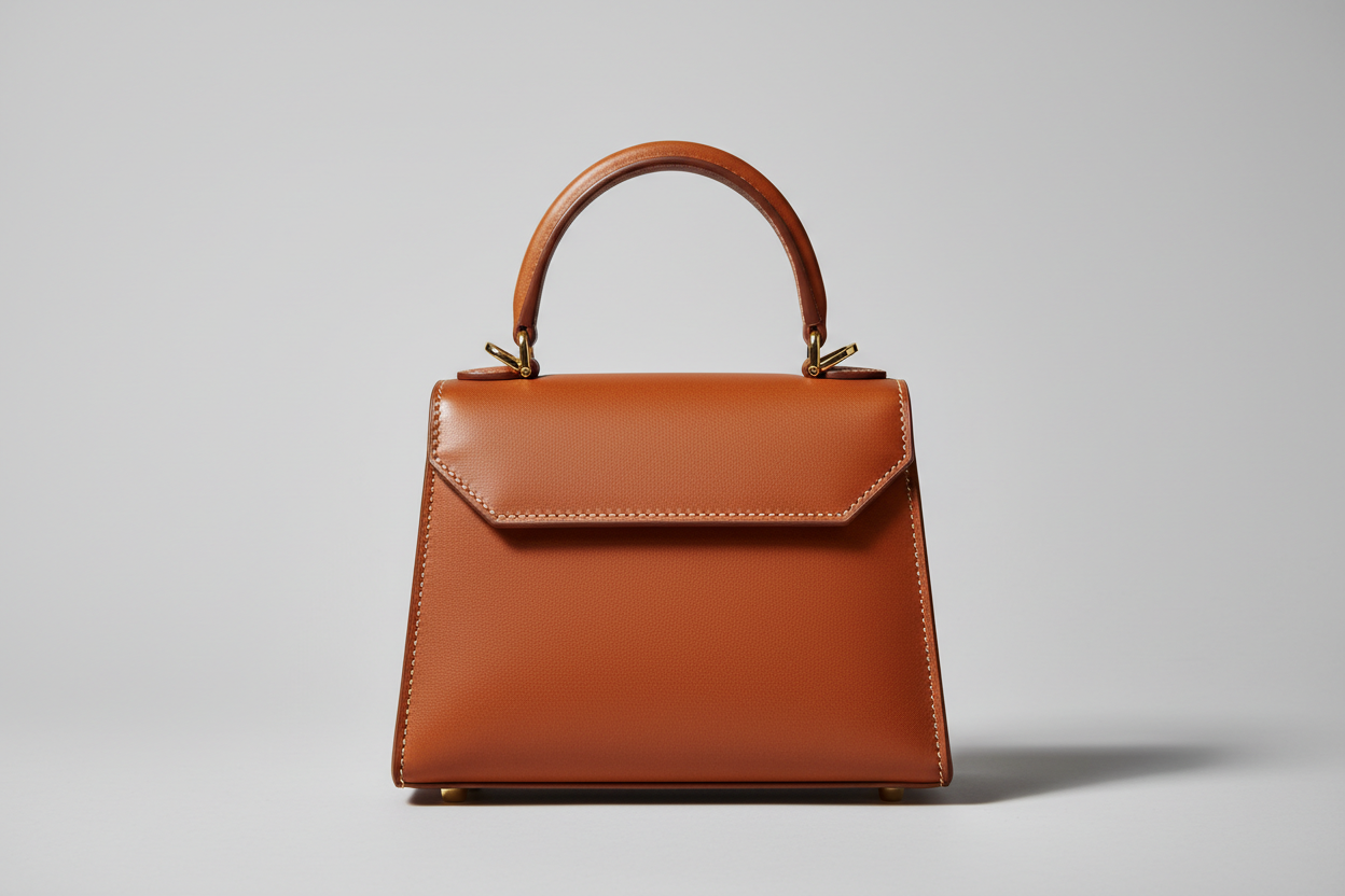 Mini Luxe Top-Handle Bag in Cinnamon Brown, front view