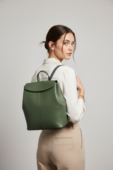 Elegant Everyday Women's Backpack in Moss Valley Green Soft Natural Leather – Female Model