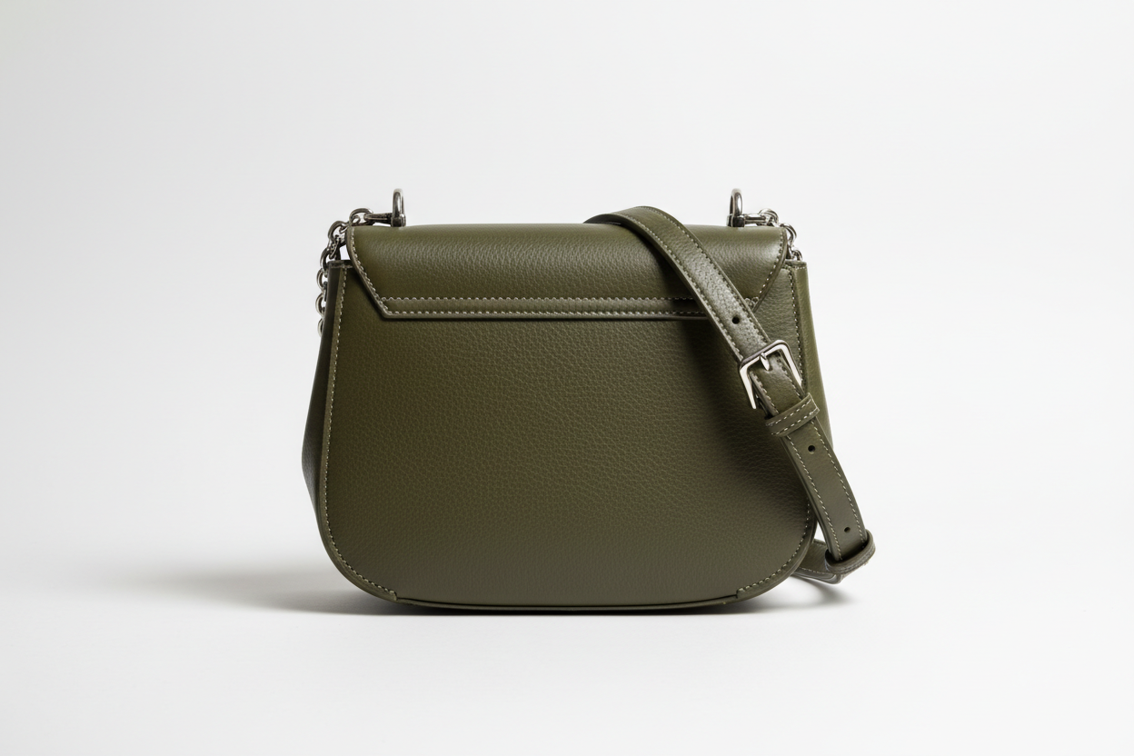 Soft Curve Shoulder Bag in Olive Green, back view