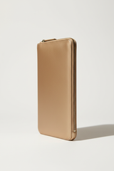 Quiet Luxury Tablet Pochette in Champagne Drift Beige Brushed Office Leather – Angled View