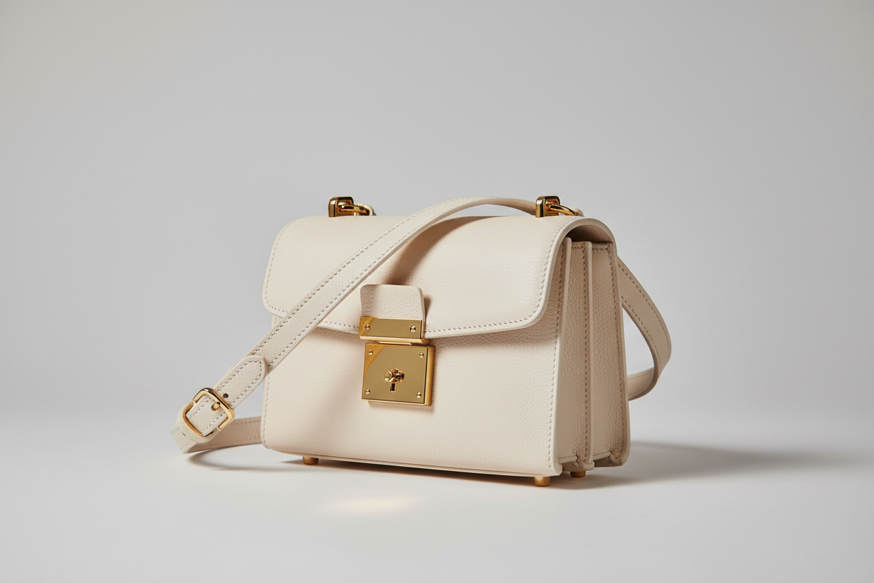 Classic City Shoulder Bag in Ivory White, side angle view