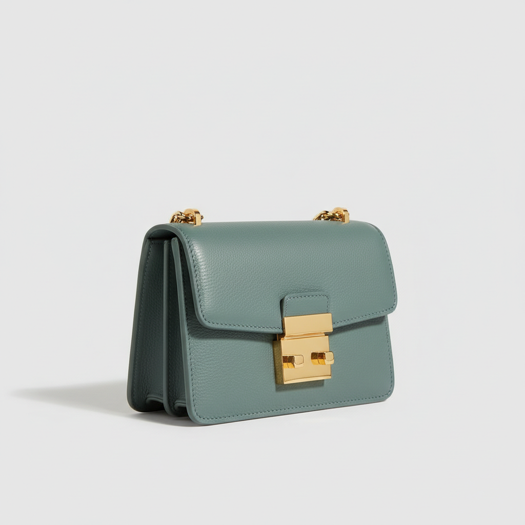 Contemporary Mini Flap Bag in Lagoon Mist Teal – Side Angle