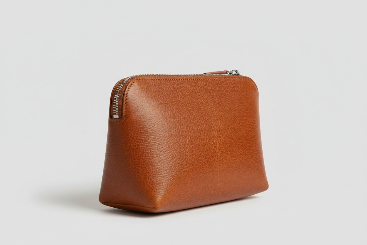 Minimal Luxury Pouch in Brown, side angle view