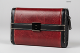 Urban Everyday Wallet in Red and Black, saddle leather and hardware close-up