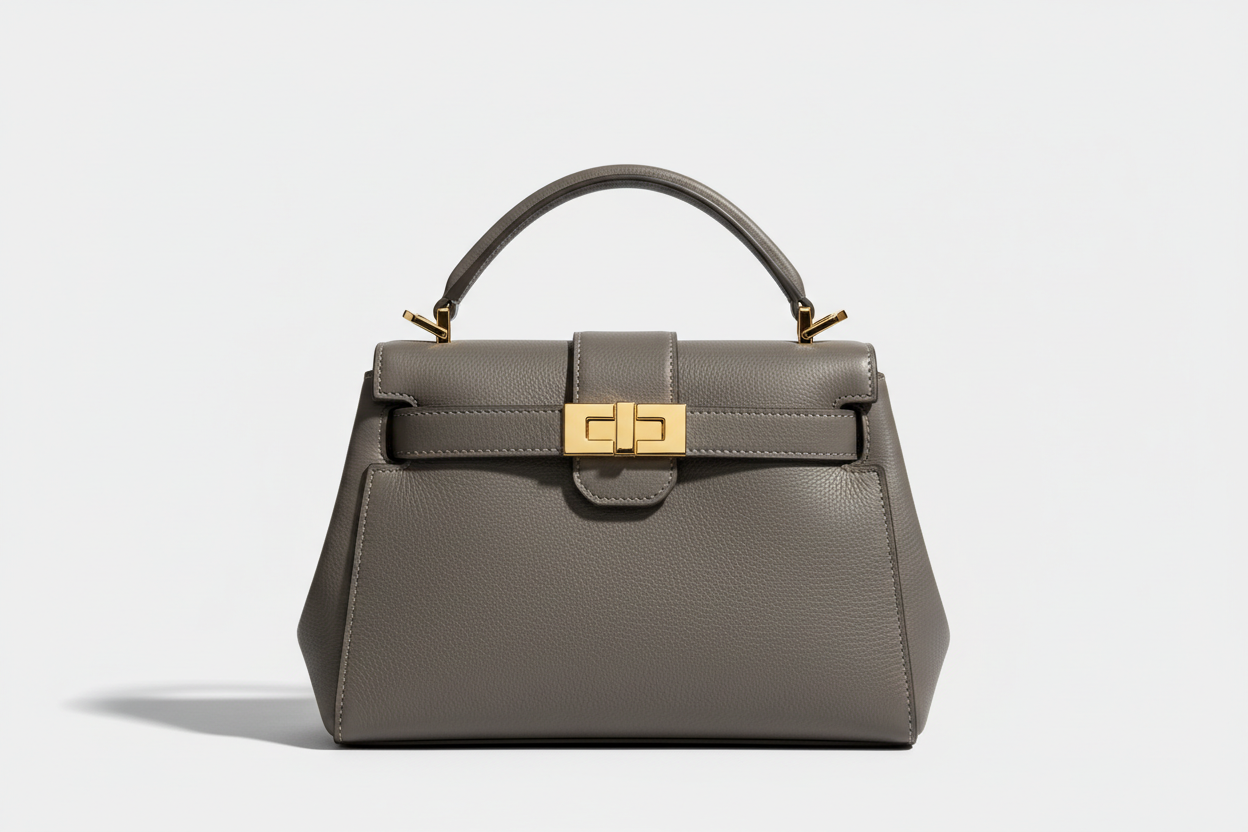 Sculpted Designer Shoulder Bag in Stone Grey, front view