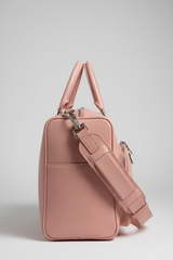 Urban Voyage Weekender in Pink Structured Executive Leather — side angle strap
